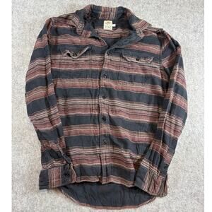 Faherty X Stag Shirt Mens Medium Black Red Striped Button Up Utility Workwear